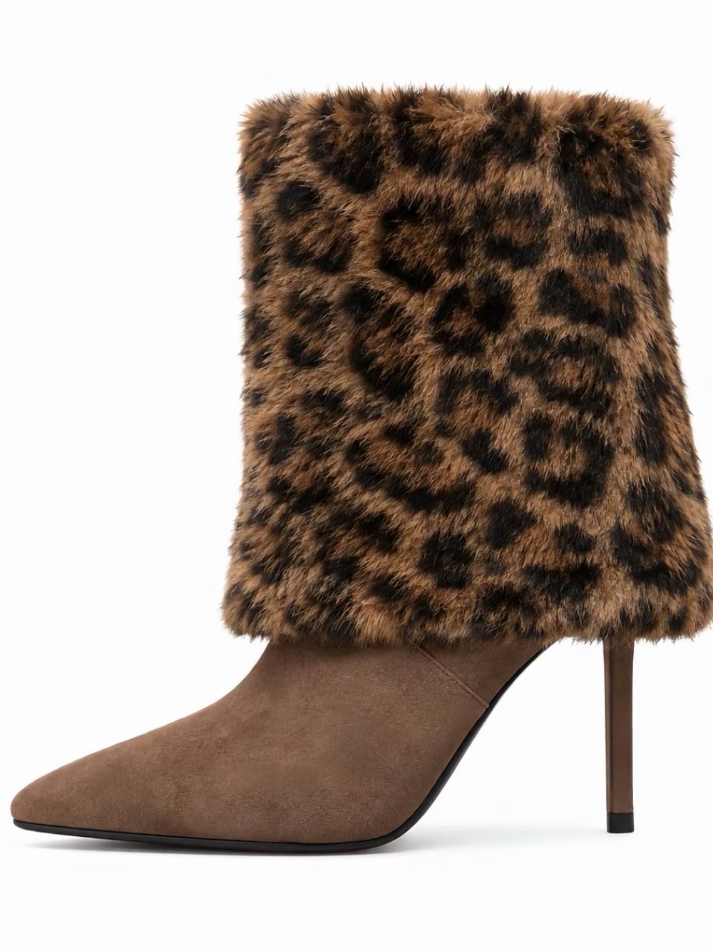 Brown Leopard Faux Fur Stiletto Boots – Size 36